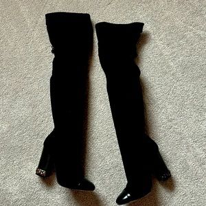 Over the knee black velvet boots